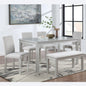6 Piece Wooden Dining Table Set, Wooden Dining Table with 4 Upholstered Chairs and Bench for 6 People, Silver grey