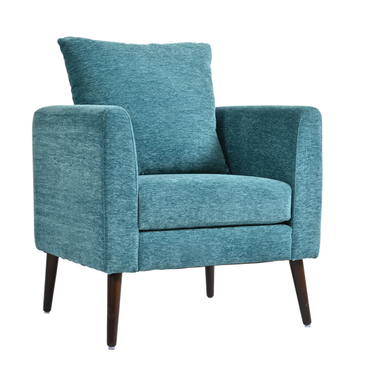 Accent Chair, Boucle Chair, Barrel Chair, Upholstered Arm Chair with Solid Wood Legs, Waist Pillow, Padded Single Chair, Teal