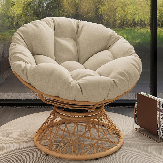 Ergonomic Wicker Chair with Cloud Thick Density Fabric Cushion, Natural Base, 2 Colors