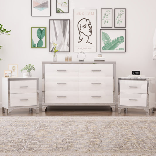 3-Pieces Sets Dresser and Two Nightstands, White