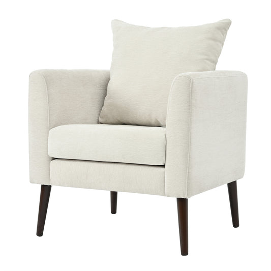 Modern Chenille Accent Chair, Upholstered Armchair for Living Room, Reception Room (Beige)