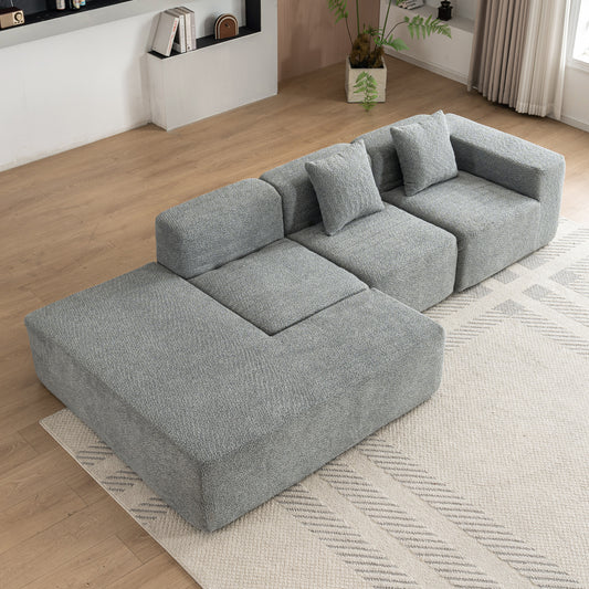 Sectional Sofa Full-compressed Sofa Couch Free-combined Sofa for Living Room, Grey