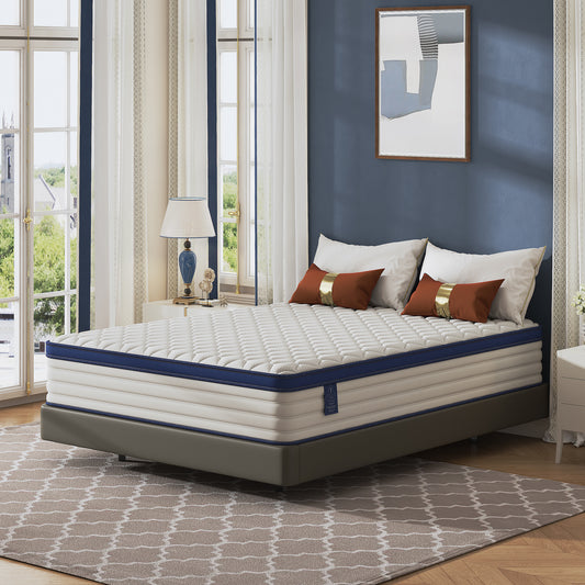 Full Mattress Home, White & Blue