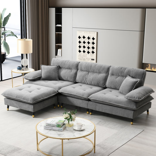 L shaped Convertible Sectional Sofa,4 Seat Tufted Couch Set with Two-tone Adjust Legs