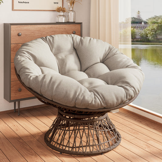 Ergonomic Wicker Chair with Cloud Thick Density Fabric Cushion, Brown Base, 2 Colors