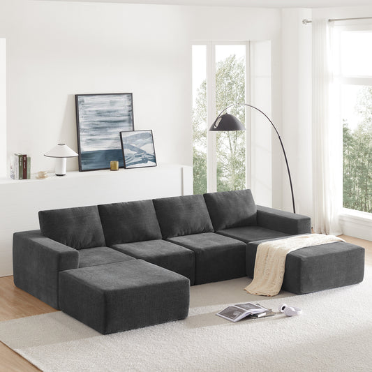 Modular U Shaped Sectional Sofa with Ottomans, Luxury Cloud Chenille Floor Couch with Deep Seat
