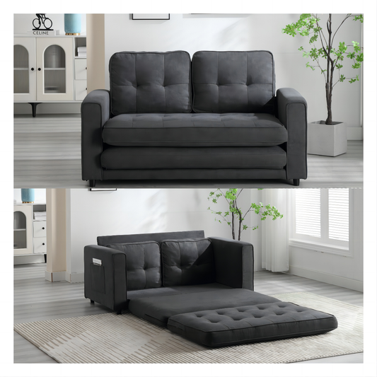 3 Fold Sofa, Convertible Futon Couch sleeper sofa bed, Space saving loveseat, Dark Gray & Light Gray & Beige,Velvet linen fabric