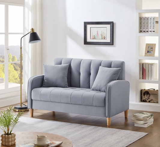Loveseat Smooth Velvet Upholstered Tufted Sofa Light Blue
