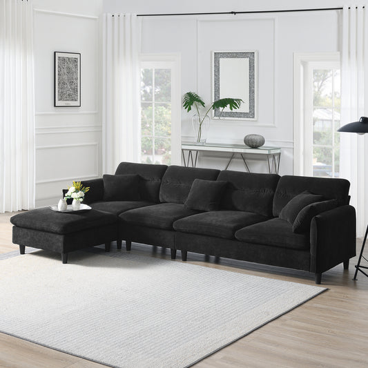 Modern Convertible Sectional Sofa, L-shaped Reversible Couch Set with Free Pillows (Black)