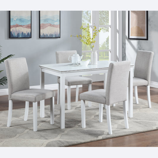 5 Piece Wooden Dining Table Set, Kitchen Table Set with a Rectangular Table and 4 Upholstered Chairs, White