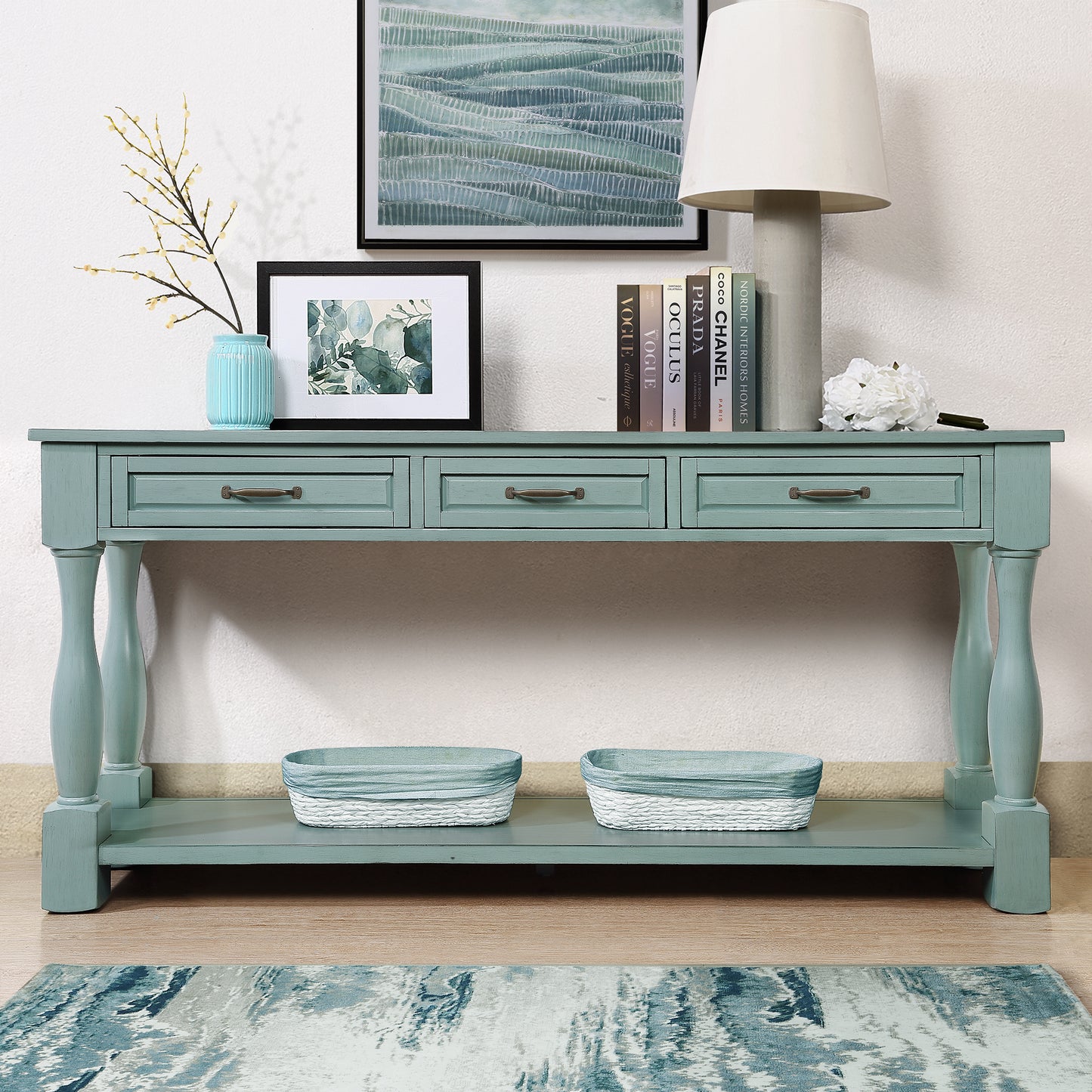 The ModuHaus 63" Solid Wood Console Table (Retro Blue)
