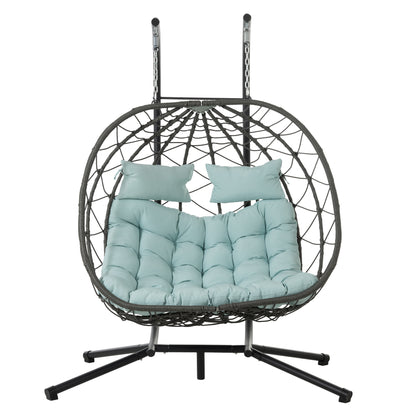 2 Persons Egg Chair with Stand Indoor Outdoor Swing Chair Patio