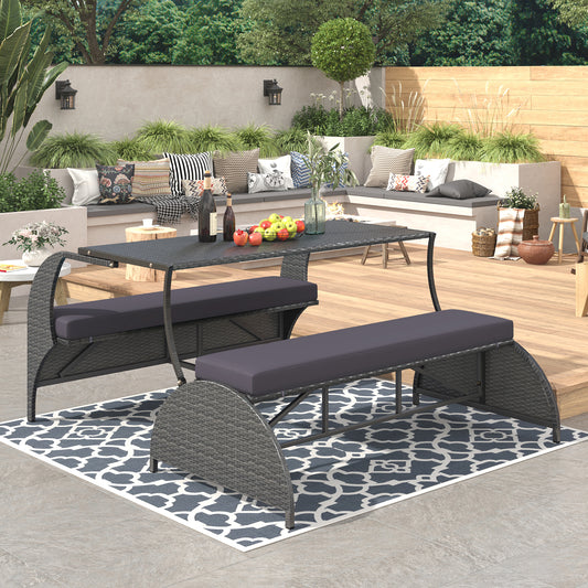 U_STYLE Versatile outdoor loveseat that converts to four seats and a table