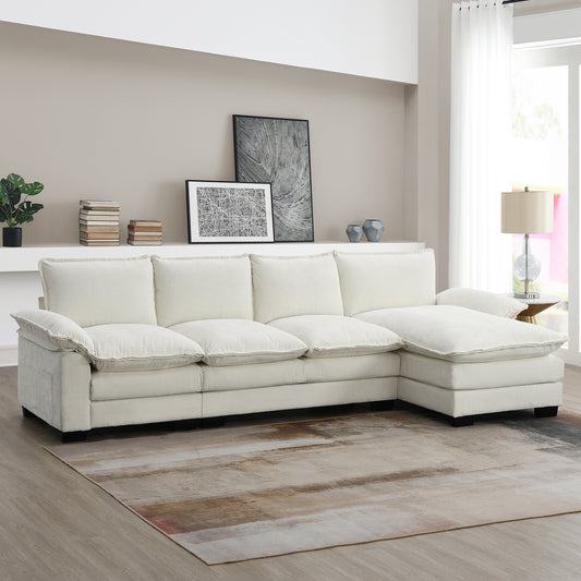 Modern Chenille Sectional Sofa with Double Cushions, L-shaped Comfy Cloud Couch with Reversible Chaise for Living Room