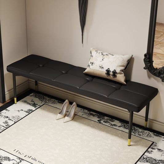 17 Inch Multifunctional Black Shoe Bench - Faux PU Cushion