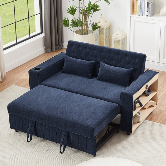 Pull-out Sofa Bed Convertible Couch Loveseat Sofa Modern Sleeper Sofa, Blue