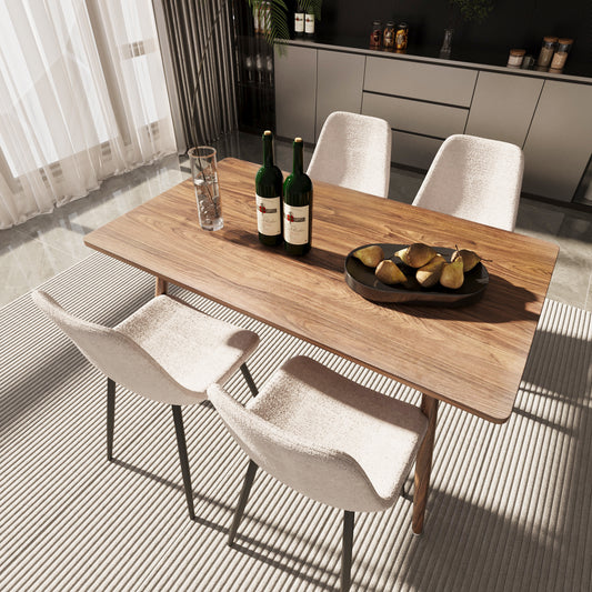 47' Modern minimalist MDF dining table, Walnut color metal legs and Beige dining chair for 4 Seat