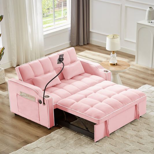 Modern velvet pull-out bed, (pink)