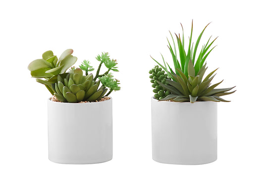 Artificial Plant, 7' Tall, Succulent, Indoor, Faux, Fake, Table, Greenery, Potted, Set Of 2, Decorative, Green Plants, White Ceramic Pots