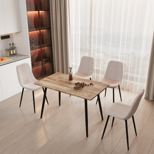 47' Modern minimalist MDF wood color dining table and Beige dining chair for 4