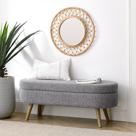 Gray Oval Storage Ottoman Bench – Modern Hidden Storage & Rubber Wood Legs (43.5”)