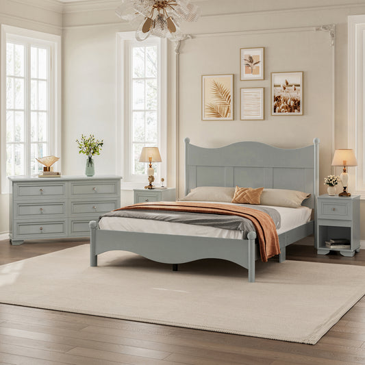 4-Pieces Retro Style Bedroom Sets, Queen Size, Gray