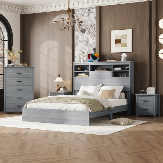 4-Pieces Bedroom Sets Queen Size, Light Gray