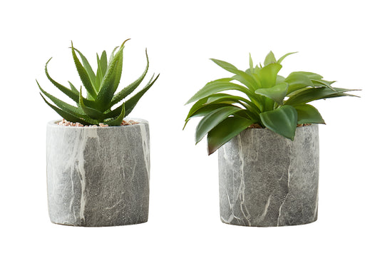 Artificial Plant, 6' Tall, Succulent, Indoor, Faux, Fake, Table, Greenery, Potted, Set Of 2, Decorative, Green Leaves, Grey Cement Pots