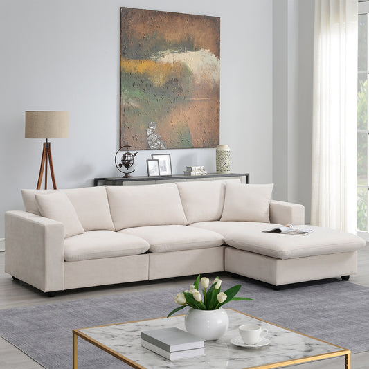 Modern Sectional Sofa with Throw Pillows, Cloud L-shaped Couch Set with Wide Seat