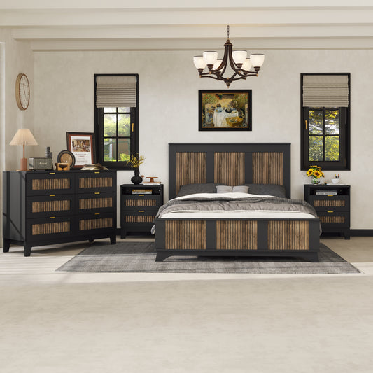 4-Pieces Bedroom Sets, Queen Size, Black