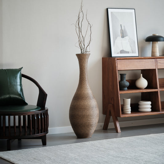 39-inch Tall Artificial Rattan Floor Vase in Elegant Beige