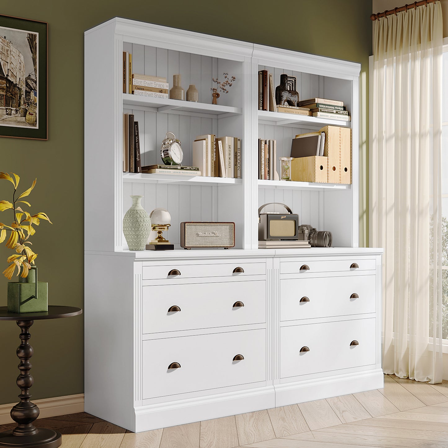 83.4'Tall Bookshelf Suite, Modern Bookcase Suite with LED Lighting, White