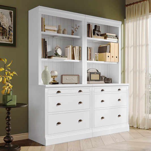 83.4'Tall Bookshelf Suite, Modern Bookcase Suite with LED Lighting, White