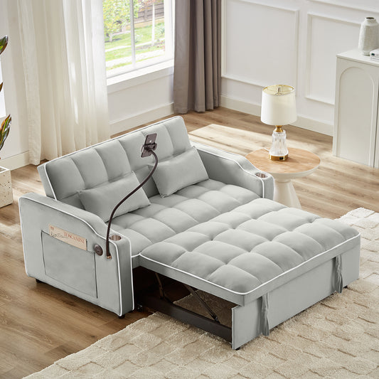 Modern velvet pull-out bed (grey)