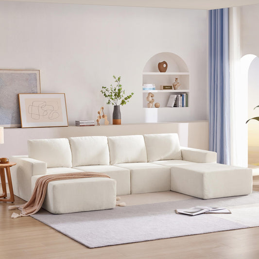 Modular U Shaped Sectional Sofa with Ottomans, Luxury Cloud Chenille Floor Couch with Deep Seat