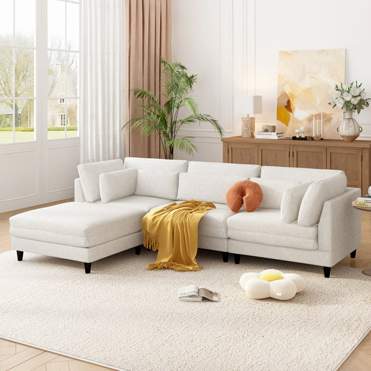 U_Style Modern Modular Sectional Sofa with Movable Ottoman, 110 Inch 4 Seat Sofa Set with 5 pillows