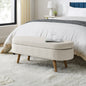Beige Oval Storage Ottoman Bench – Rubber Wood Legs, 43.5” Modern Design