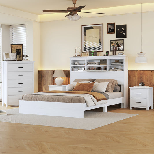 4-Pieces Bedroom Sets Queen Size, White