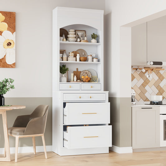 TOPMAX Modern 83.7inch High Kitchen Pantry, White