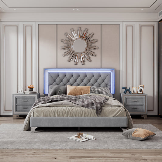3-Pieces Bedroom Sets, Queen Size, Gray