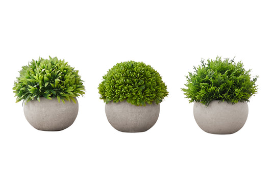 Artificial Plant, 5' Tall, Grass, Indoor, Faux, Fake, Table, Greenery, Potted, Set Of 3, Decorative, Green Plants, Grey Pots