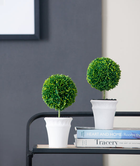 S/2 D4x9.5' Mini Faux Topiaries in Cream Pot