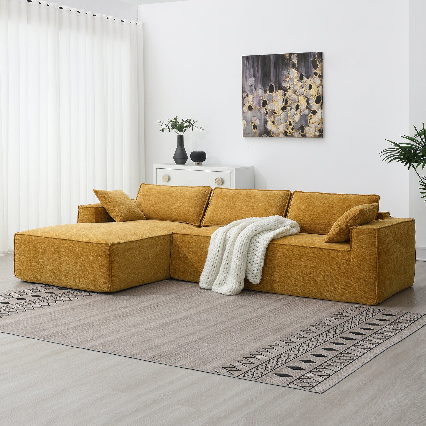 Minimalist Style Modular Sectional Sofa, Wrinkle-resistant Chenille Couch Set