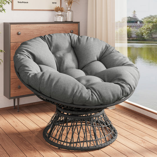 Ergonomic Wicker Chair with Cloud Thick Density Fabric Cushion, Gray Base, 2 Colors