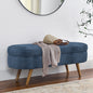 Dark Blue Oval Storage Ottoman Bench – Rubber Wood Legs, 43.5” Modern Design