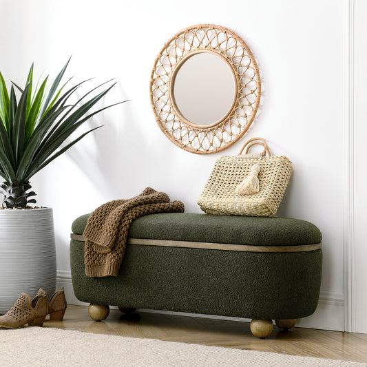 Dark Green Upholstered Storage Ottoman Bench – Blanket Chest & Extra Seating!