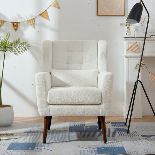 Modern Accent Chair,Teddy Fabric Living Room Chairs Comfy Reading Chair, (White)