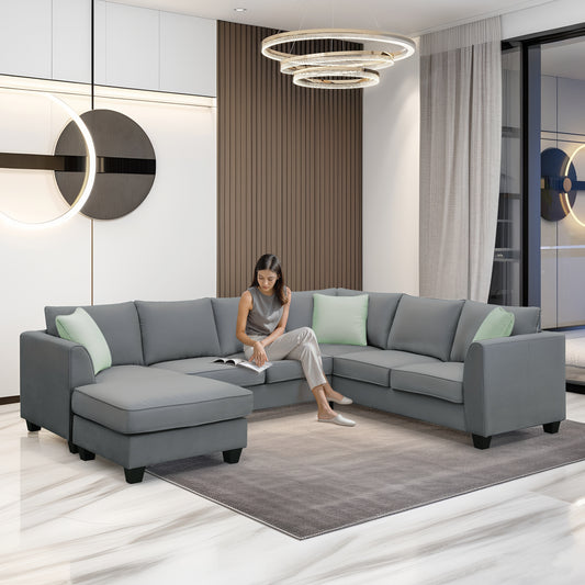 Sectional Sofa Couches Living Room Sets, 7 Seats Modular Sectional Sofa with Ottoman