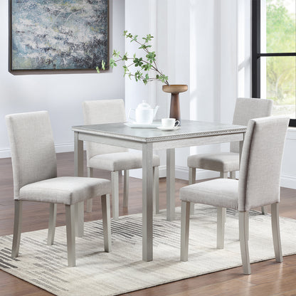 5 Piece Wooden Dining Table Set, Kitchen Table Set with a Square Table and 4 Upholstered Chairs, Silver grey