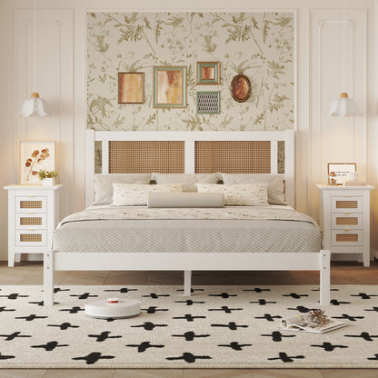 3-Pieces Bedroom Sets Queen Size, White